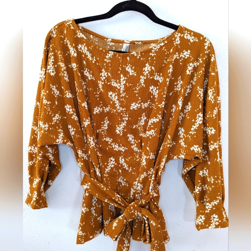 Anthropology Amber Dolman mustard yellow tie waist 3/4 sleeve XS